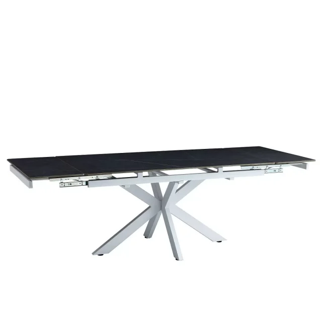 DT757 Стол обеденный раскладной Armani grey, 160-240*90, керамич. столешница, основан. металл белый