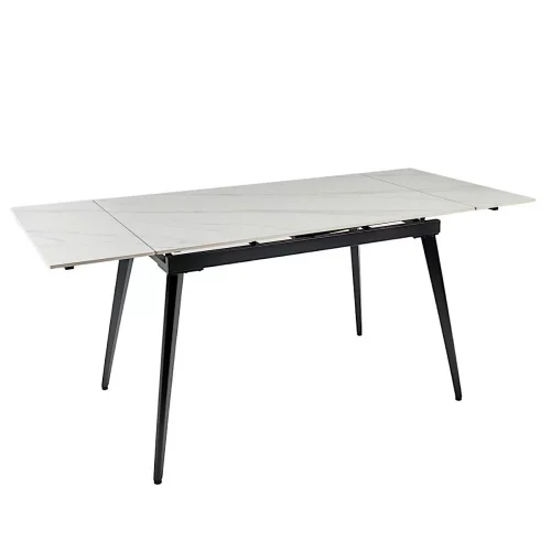 DTM0101CS Стол обед. расклад. WHITE MARBLE MATT 120, керамич. столешница, основ. металл черный