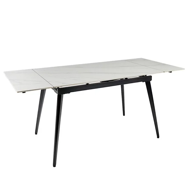 DTM0101CS Стол обед. расклад. WHITE MARBLE MATT 120, керамич. столешница, основ. металл черный