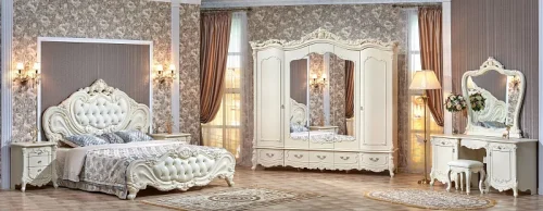 Спальня "Элиза Люкс" (Кровать 1,8; 2 тумбы; Туалетный стол с зеркалом и пуфом; Шкаф 5 дверный)