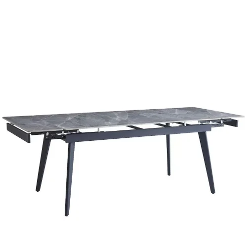 DT305 Стол обеденный расклад. Caesar light grey 160-220*90, керамич. столеш., основан. металл черный