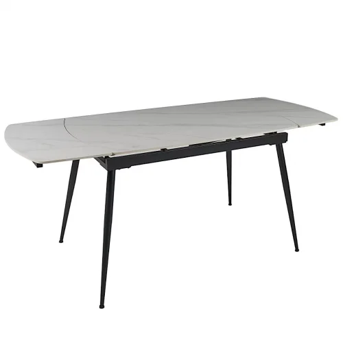 DTM0102CS Стол обед. расклад. WHITE MARBLE MATT 120, керамич. столешница, основ. металл черный
