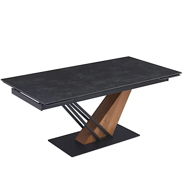 DT180 Стол обеденный Vic Dark grey 180-240/90*76, керамическая столешница, основание металл/дерево