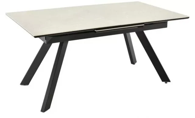 DT787 Стол обед. раск. Italian snow white marble, 160-240*90, керамич. столеш, осн. металл черный