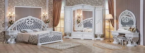 Спальня "Марелла" (Кровать 1,8; 2 тумбы; Туалетный стол с зеркалом и пуфом; Шкаф 6 дверный)