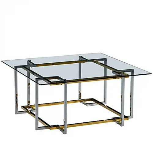 CS-1039-2 Стол Журнальный стеклянный прозрачный 100*100*45см, основание нерж. сталь хром GOLD/PLATIN