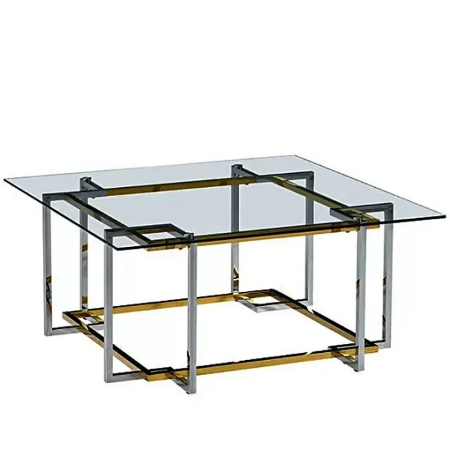 CS-1039-2 Стол Журнальный стеклянный прозрачный 100*100*45см, основание нерж. сталь хром GOLD/PLATIN